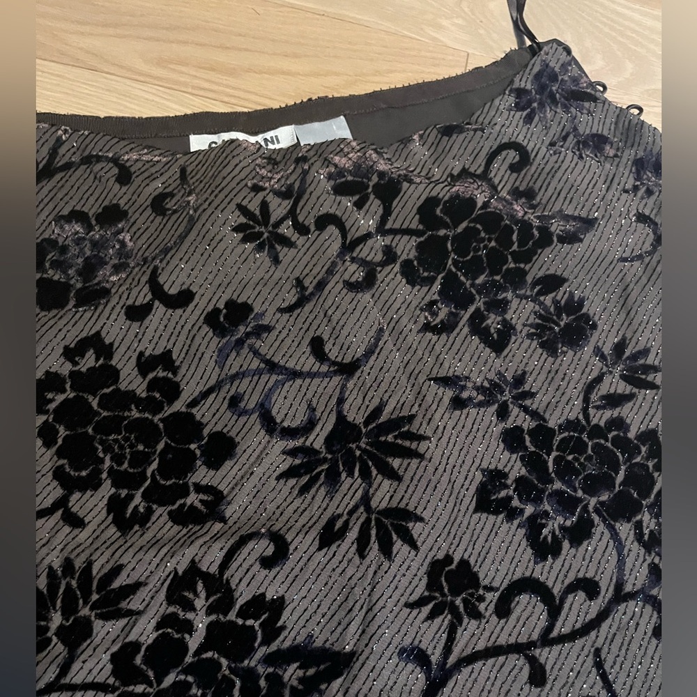 Brown Velvet Floral silk skirt blend size by Cassani 7/8 - Picture 6 of 10